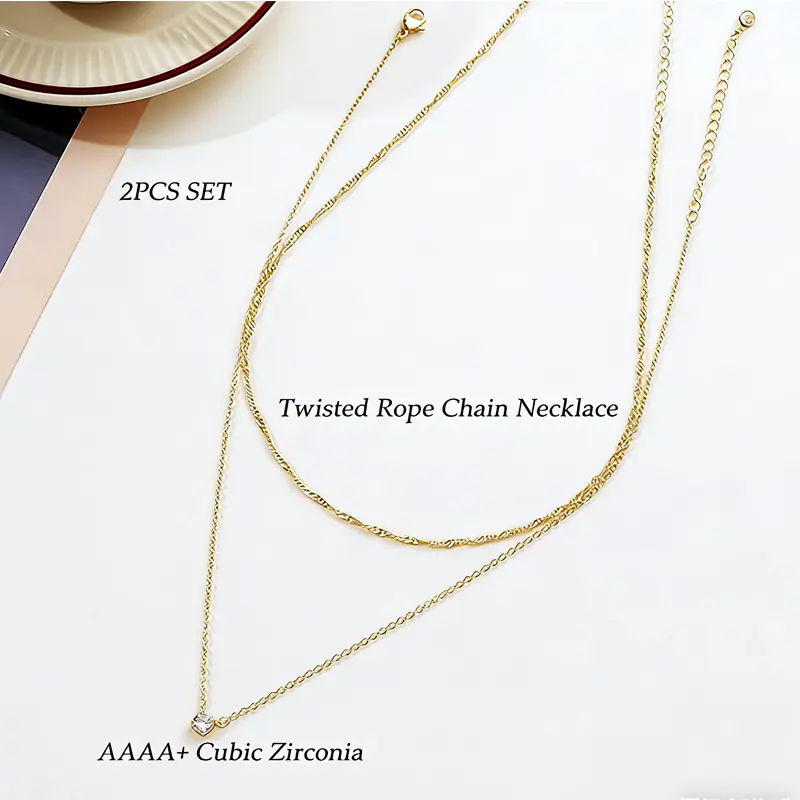 Dainty Diamond Solitaire Pendant Necklaces For Women, 14K Gold Plated Single Round Cubic Zirconia Square Simulated Diamond Choker Necklace Jewelry Gifts - Image 2
