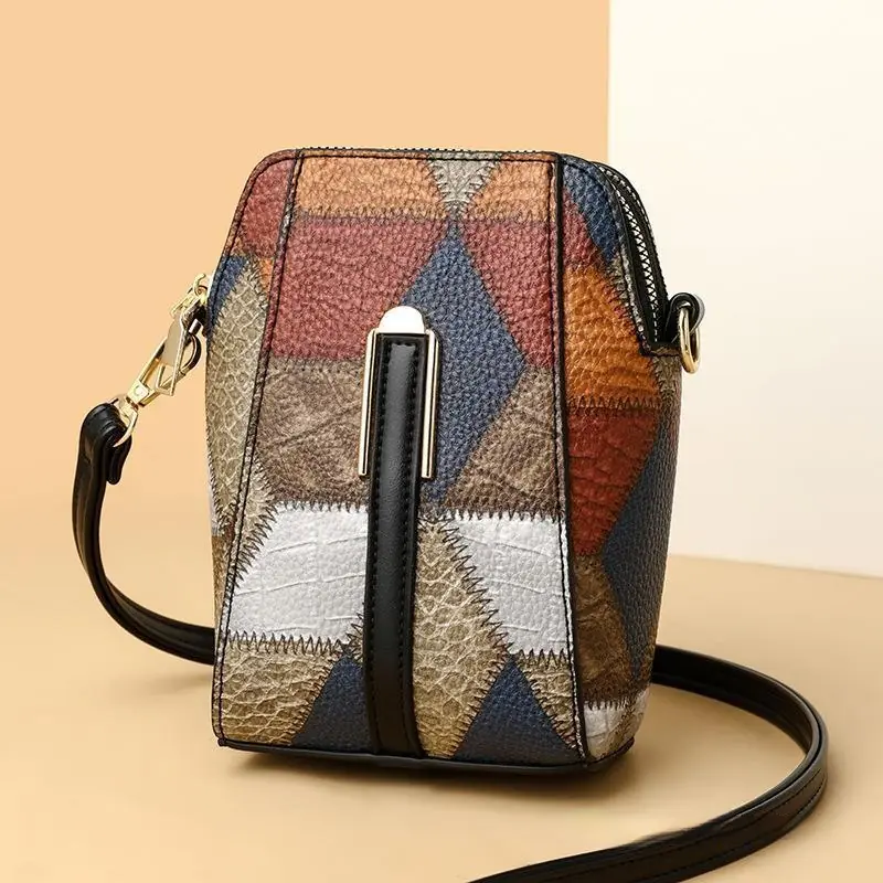 Fashion Soft Leather Stitching Shoulder Bag - 图片 2