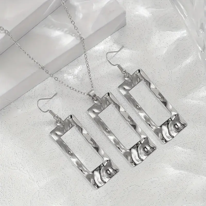 Lxalry Gold-Toned Hammered Geometric Jewelry Set, Recycled Alloy Necklace & Earrings For Women, Eco-Friendly Hypoallergenic Accessories For Daily Party Formal - Image 5