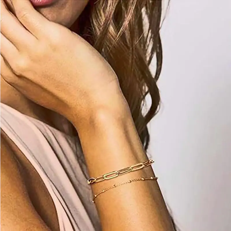 Dainty Gold Bracelets For Women, 14K Gold Filled Adjustable Layered Bracelet Cute Evil Eye Oval Chain Pearl Bar Turtle Gold Bracelets For Women Jewelry - Image 7