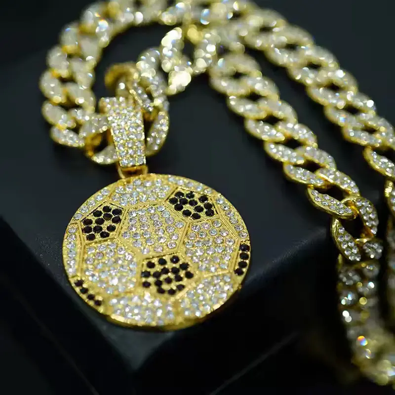 13mm Width Football Pendant Necklace,Cuban Link Chain With Bling Football Charm, Hip Hop Jewelry For Men & Women, Perfect For Sports Fans & Rapper Style - Image 3
