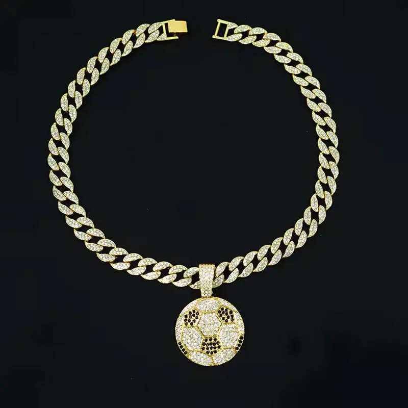 13mm Width Football Pendant Necklace,Cuban Link Chain With Bling Football Charm, Hip Hop Jewelry For Men & Women, Perfect For Sports Fans & Rapper Style - Image 4