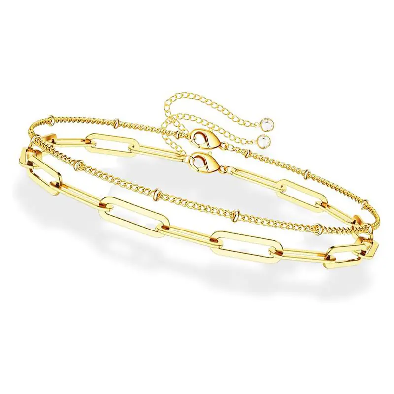 Dainty Gold Bracelets For Women, 14K Gold Filled Adjustable Layered Bracelet Cute Evil Eye Oval Chain Pearl Bar Turtle Gold Bracelets For Women Jewelry - Image 3