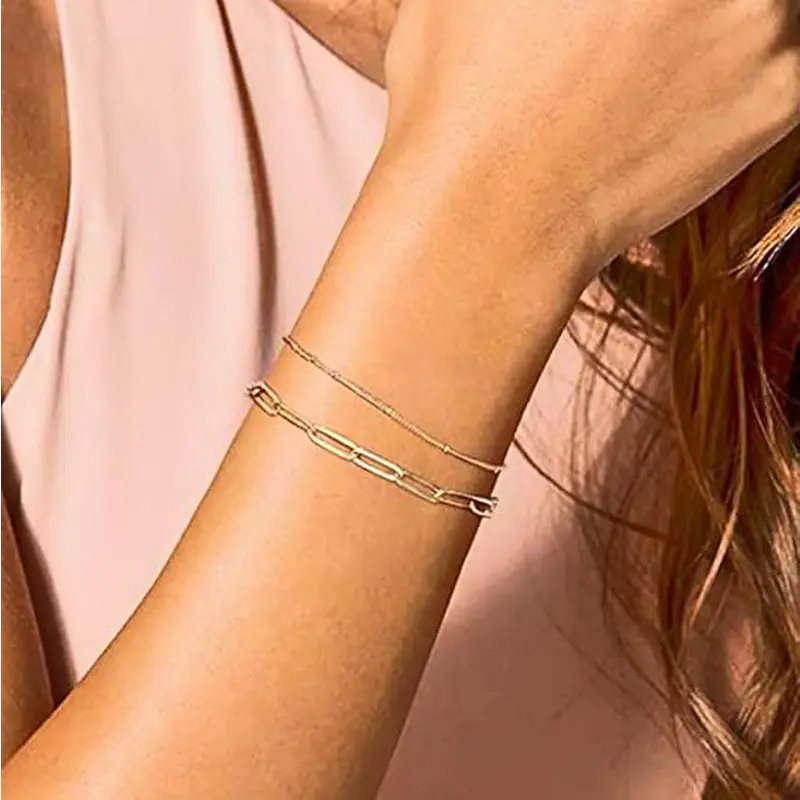 Dainty Gold Bracelets For Women, 14K Gold Filled Adjustable Layered Bracelet Cute Evil Eye Oval Chain Pearl Bar Turtle Gold Bracelets For Women Jewelry - Image 6