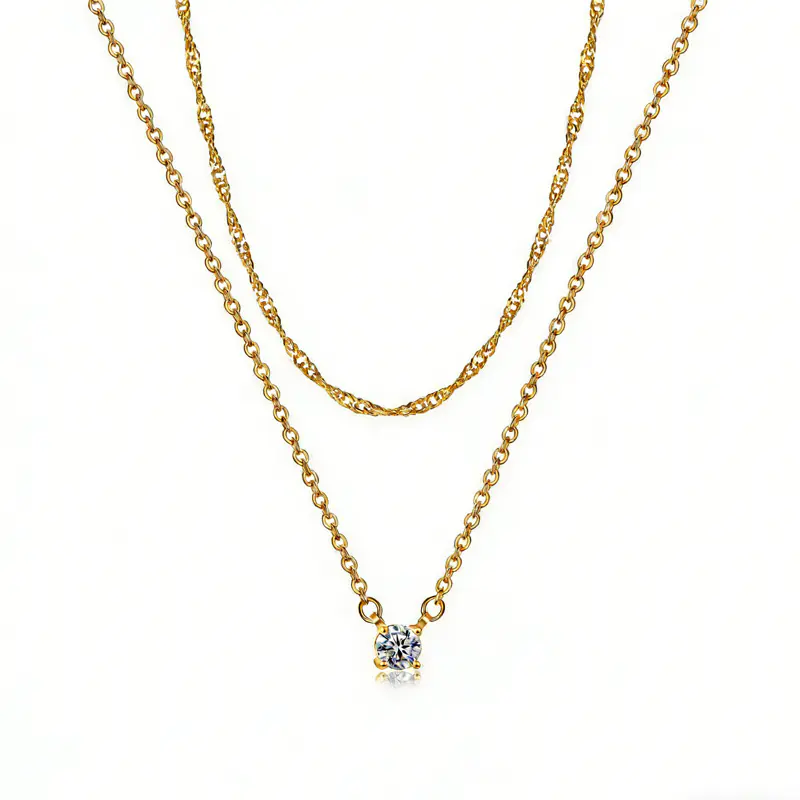 Dainty Diamond Solitaire Pendant Necklaces For Women, 14K Gold Plated Single Round Cubic Zirconia Square Simulated Diamond Choker Necklace Jewelry Gifts