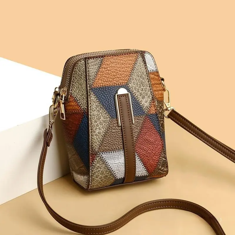 Fashion Soft Leather Stitching Shoulder Bag - 图片 3