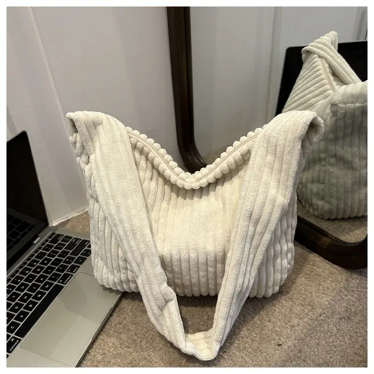 Casual Corduroy Womens Minimalist Shoulder Tote Bag - 图片 10