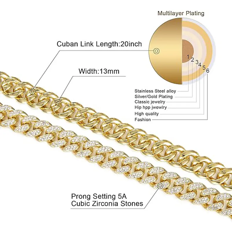 13mm Width Football Pendant Necklace,Cuban Link Chain With Bling Football Charm, Hip Hop Jewelry For Men & Women, Perfect For Sports Fans & Rapper Style - Image 5