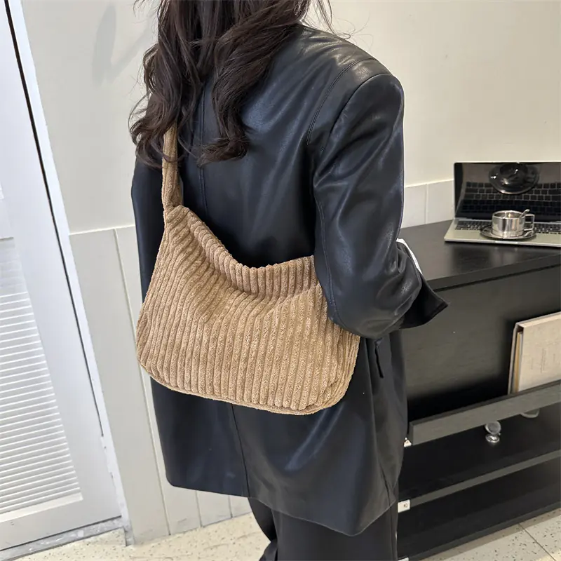 Casual Corduroy Womens Minimalist Shoulder Tote Bag - 图片 2