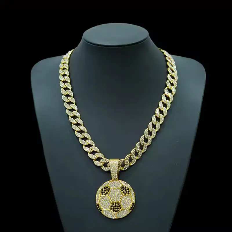 13mm Width Football Pendant Necklace,Cuban Link Chain With Bling Football Charm, Hip Hop Jewelry For Men & Women, Perfect For Sports Fans & Rapper Style - Image 6