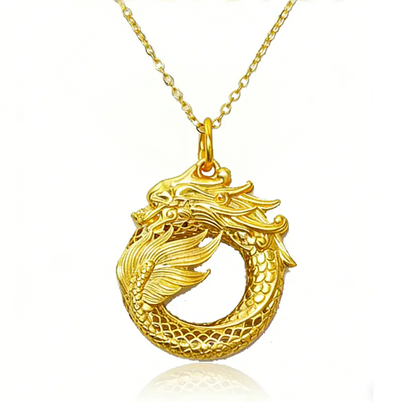 24k Gold Jewelry,Necklace Ouroboros Dragon Eating Its Own Tail Ancient Symbol Of Infinity Double Sided Pendant Necklace - Image 2