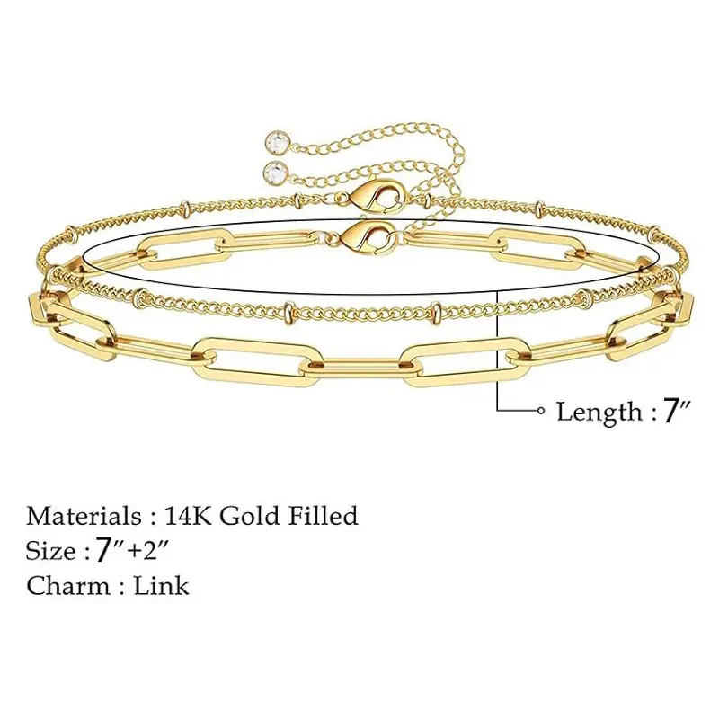 Dainty Gold Bracelets For Women, 14K Gold Filled Adjustable Layered Bracelet Cute Evil Eye Oval Chain Pearl Bar Turtle Gold Bracelets For Women Jewelry - Image 2