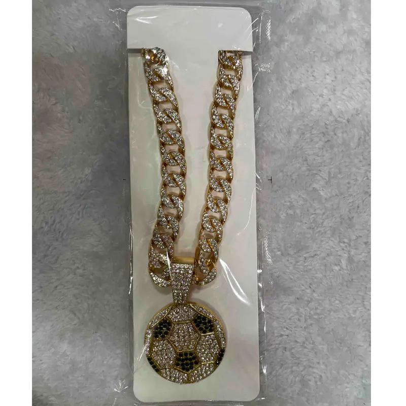 13mm Width Football Pendant Necklace,Cuban Link Chain With Bling Football Charm, Hip Hop Jewelry For Men & Women, Perfect For Sports Fans & Rapper Style - Image 8