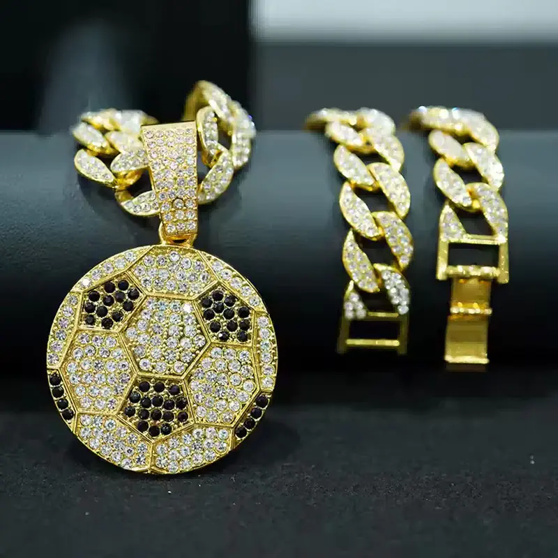 13mm Width Football Pendant Necklace,Cuban Link Chain With Bling Football Charm, Hip Hop Jewelry For Men & Women, Perfect For Sports Fans & Rapper Style - Image 2