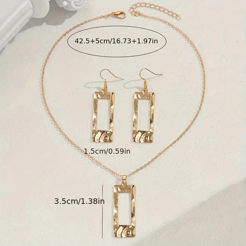 Lxalry Gold-Toned Hammered Geometric Jewelry Set, Recycled Alloy Necklace & Earrings For Women, Eco-Friendly Hypoallergenic Accessories For Daily Party Formal - Image 3