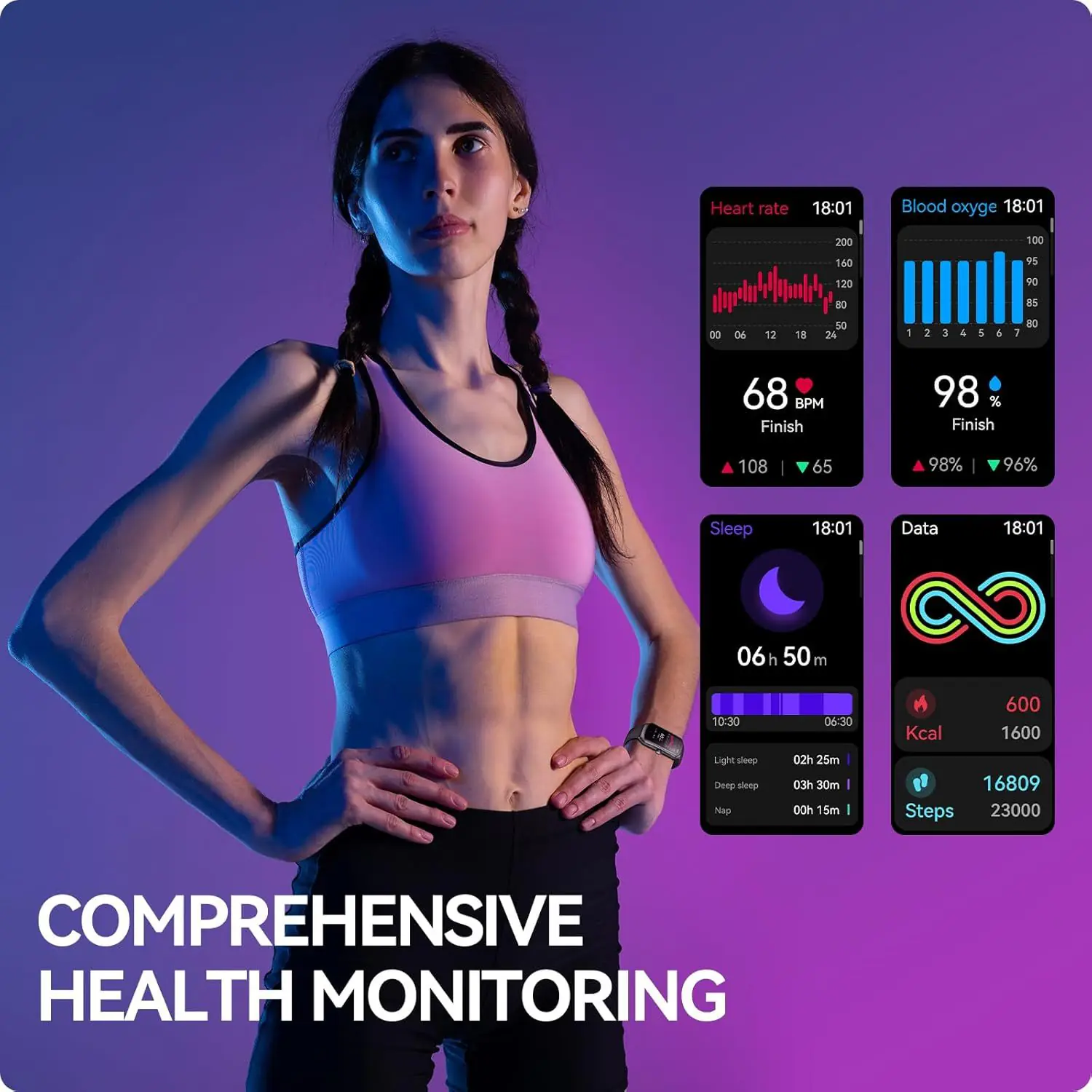 AMOLED Unisex Fitness Tracking Smartwatch With Heart Rate, Blood Oxygen And Sleep Monitoring, Waterproof Function, Pedometer, Swimming Health Activity Tracking - Image 3